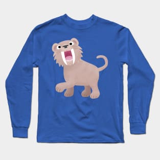 Cute Saber Toothed Tiger Smilodon cartoon Long Sleeve T-Shirt